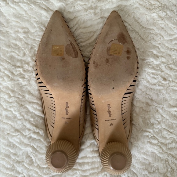Revolve Cult Gaia Alia Ball Heel Mules Taupe Leather Pointed Toe Slip-On - Picture 5 of 6